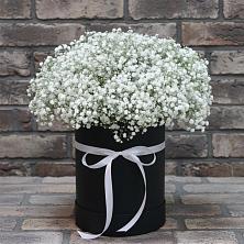 Цветочная композиция из Гипсофила в шляпной коробке в Ивоте